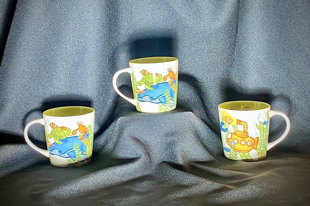Starbucks Mug Set of 3 Under The Sea Yellow Submarine Whale Turtle Fish 2010